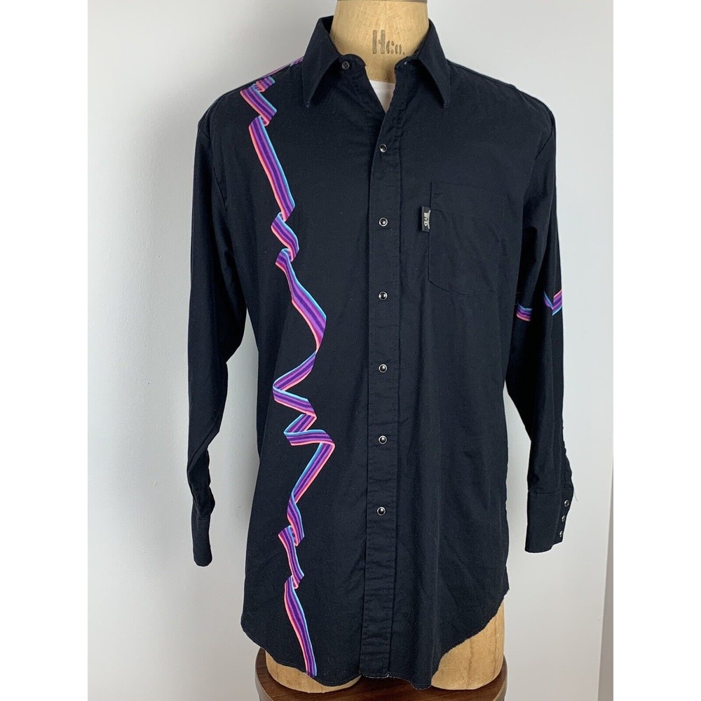 VTG Striped Brushpopper Western Rodeo Cowboy Pearl Snap Shirt 17x35 Brooks & Dun